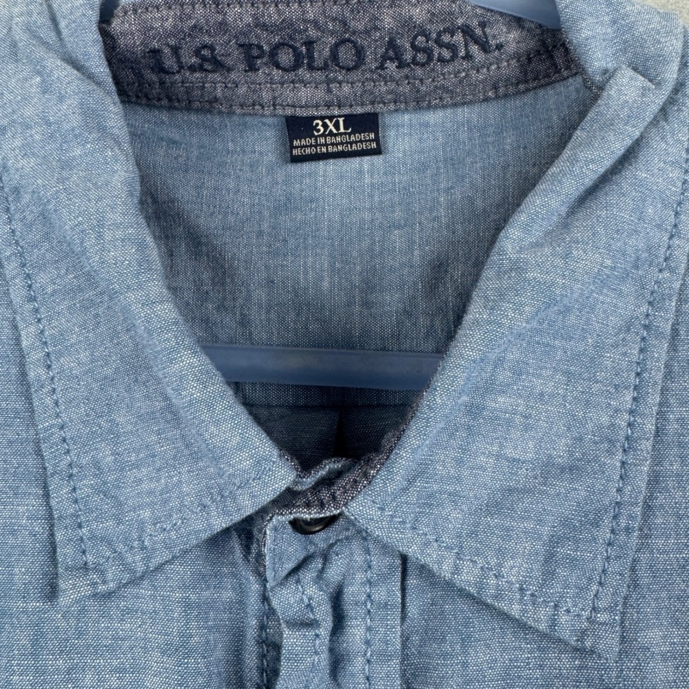 US Polo Assn Embroidered Logo Mens Long Sleeve Chambray Button Up Shirt Blue 3XL - Picture 3 of 9